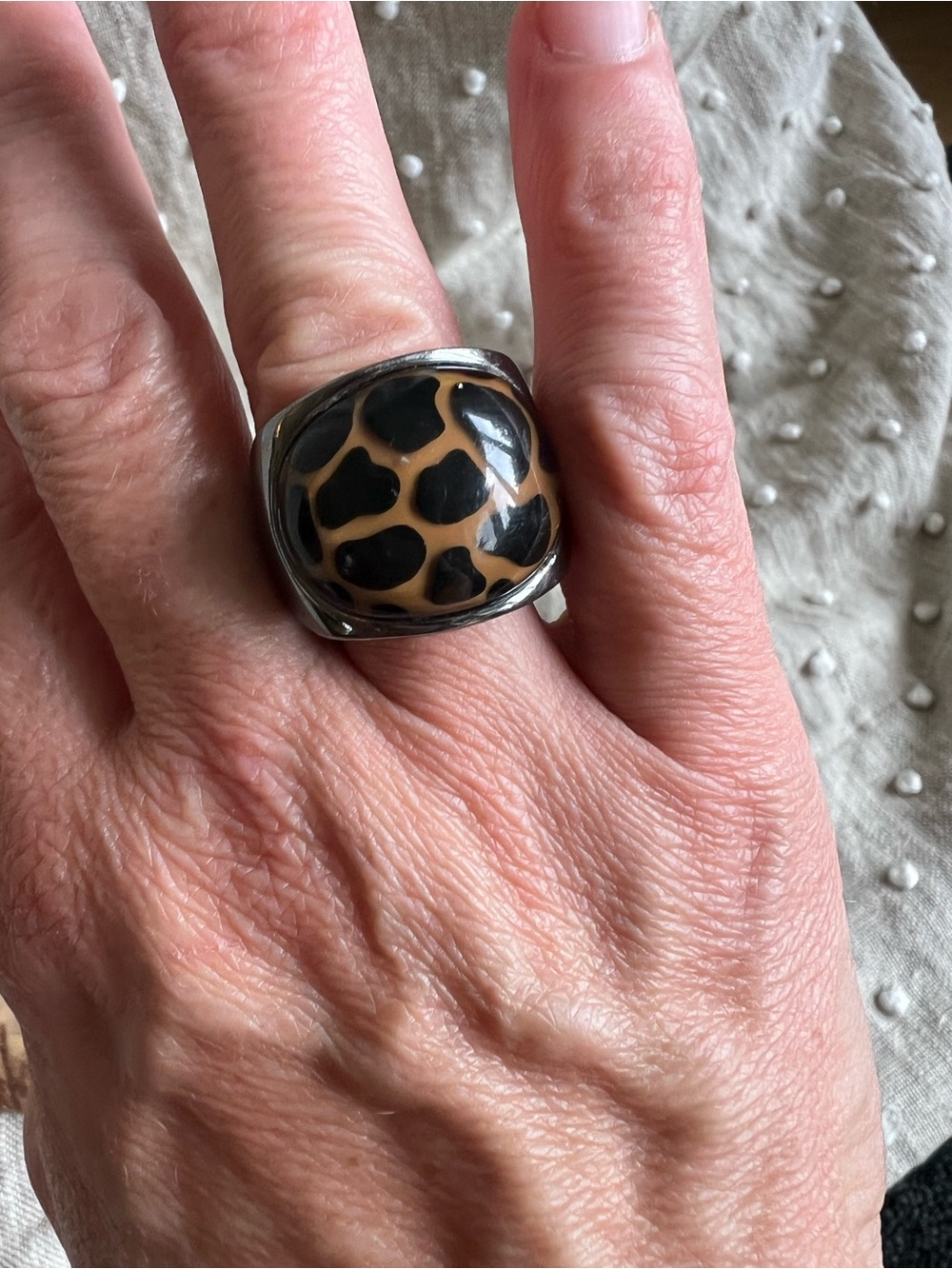 Statement Leopard-Print Dome Ring in Tan and Black